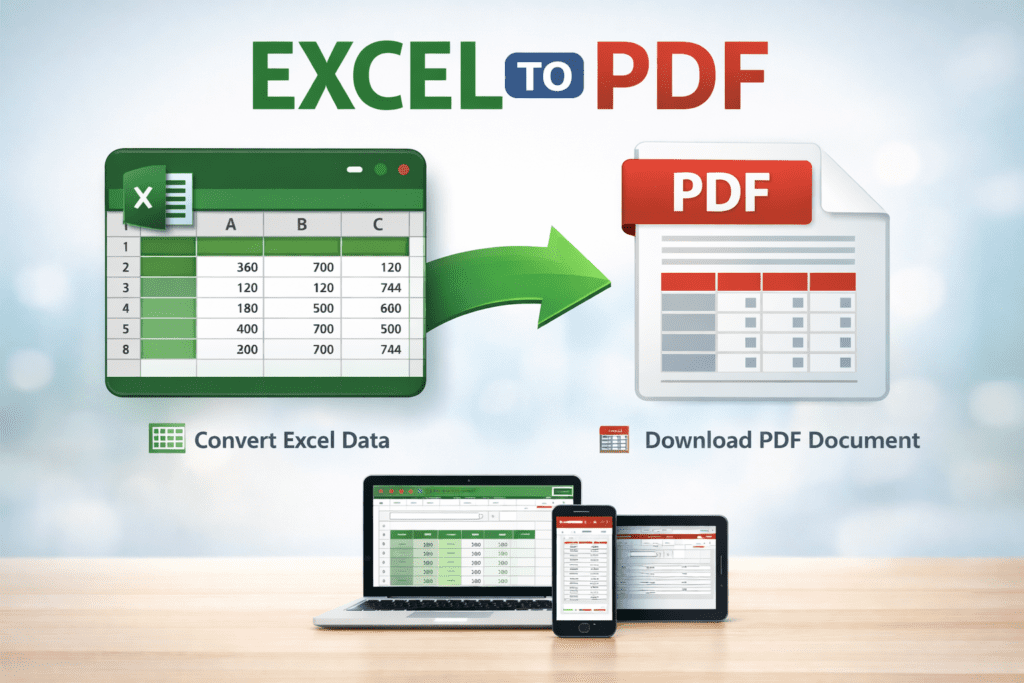 EXCEL TO PDF showing Excel sheet converted into PDF document
