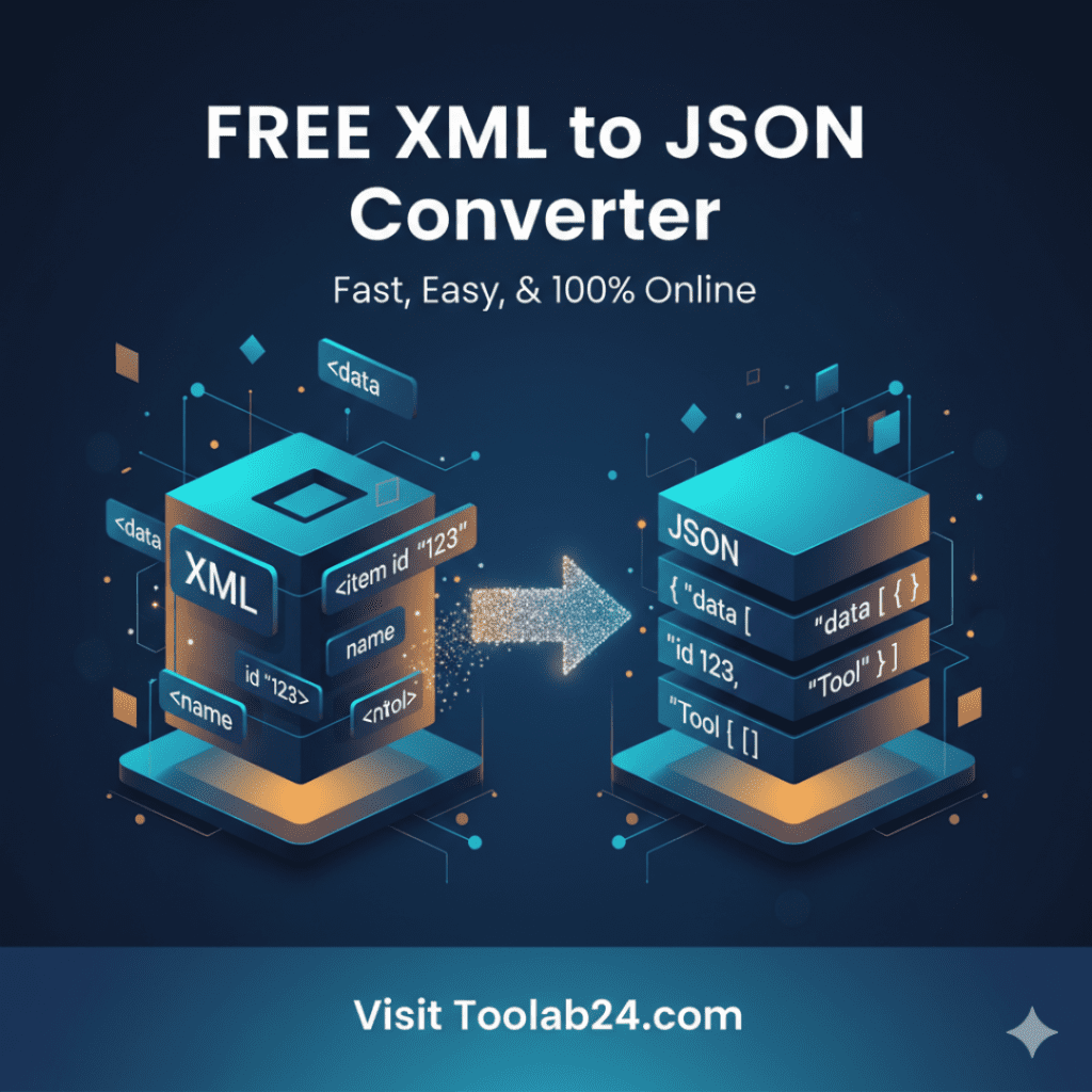 XML TO JSON interface showing XML input converted