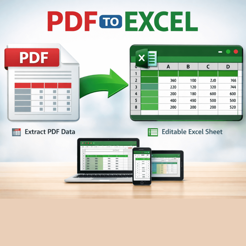PDF TO EXCEL showing PDF data converted into Excel sheet