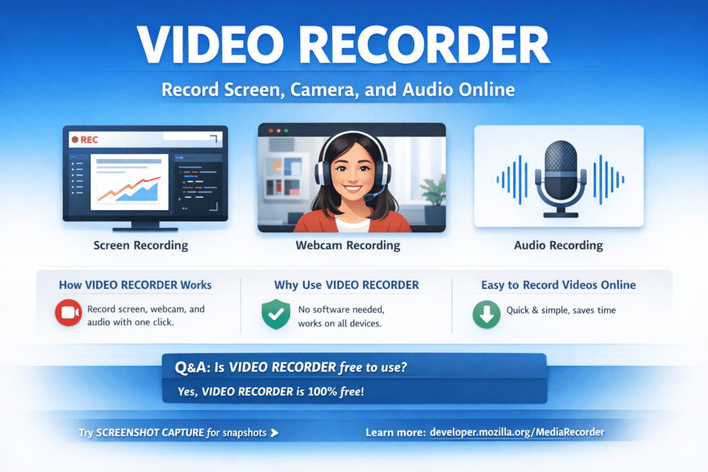 VIDEO RECORDER showing screen and webcam recording interface