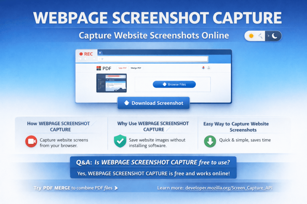 WEBPAGE SCREENSHOT CAPTURE showing website screenshot preview interface