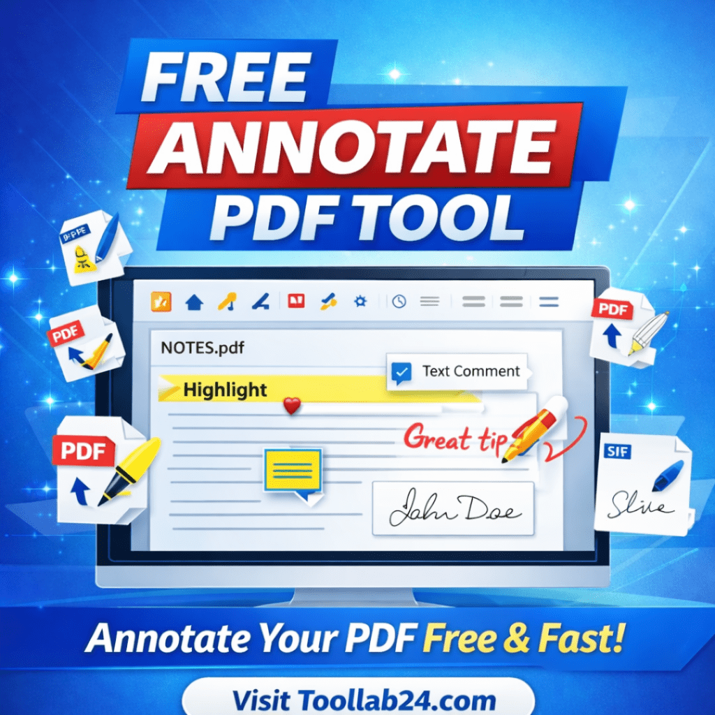 Toollab24 free online PDF annotation tool. Add highlights, notes, drawings