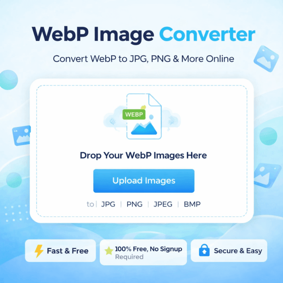 Online WebP converter tool converting JPG and PNG images into WebP format for faster website performance