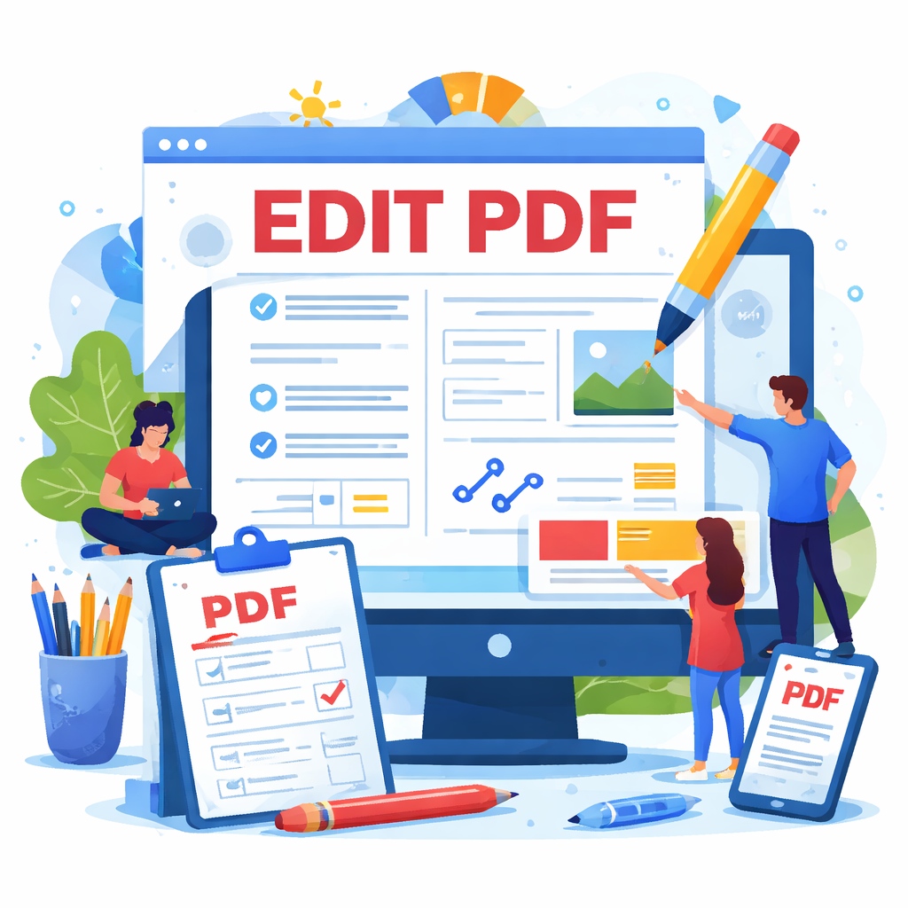 EDIT PDF online free editor and form filler tool interface showing a document being edited digitally on a computer screen.