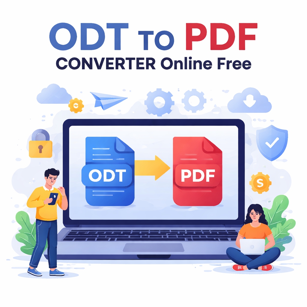 ODT TO PDF converter online free showing a document file conversion from ODT format to PDF on a laptop screen for fast and secure document sharing.