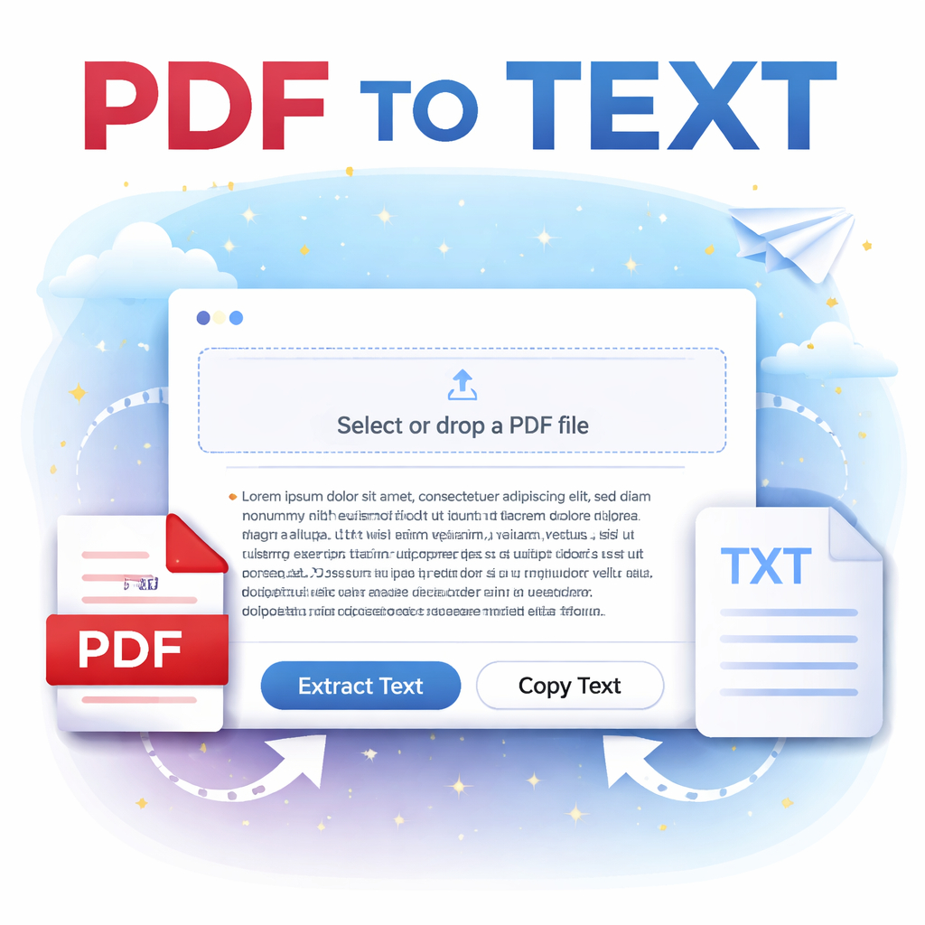 PDF TO TEXT converter online free interface showing PDF file upload and text extraction feature in a modern web app design.