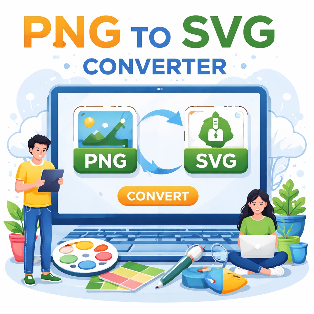 PNG TO SVG converter online free illustration showing image conversion from PNG format to scalable SVG vector graphic on a digital device