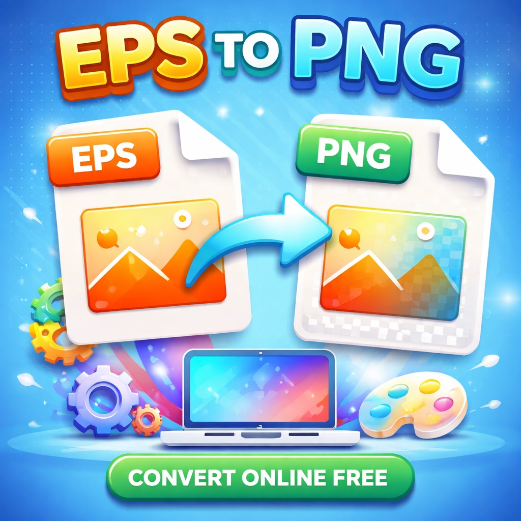 EPS TO PNG converter online free illustration showing EPS file converting into PNG format with transparent background and digital design elements