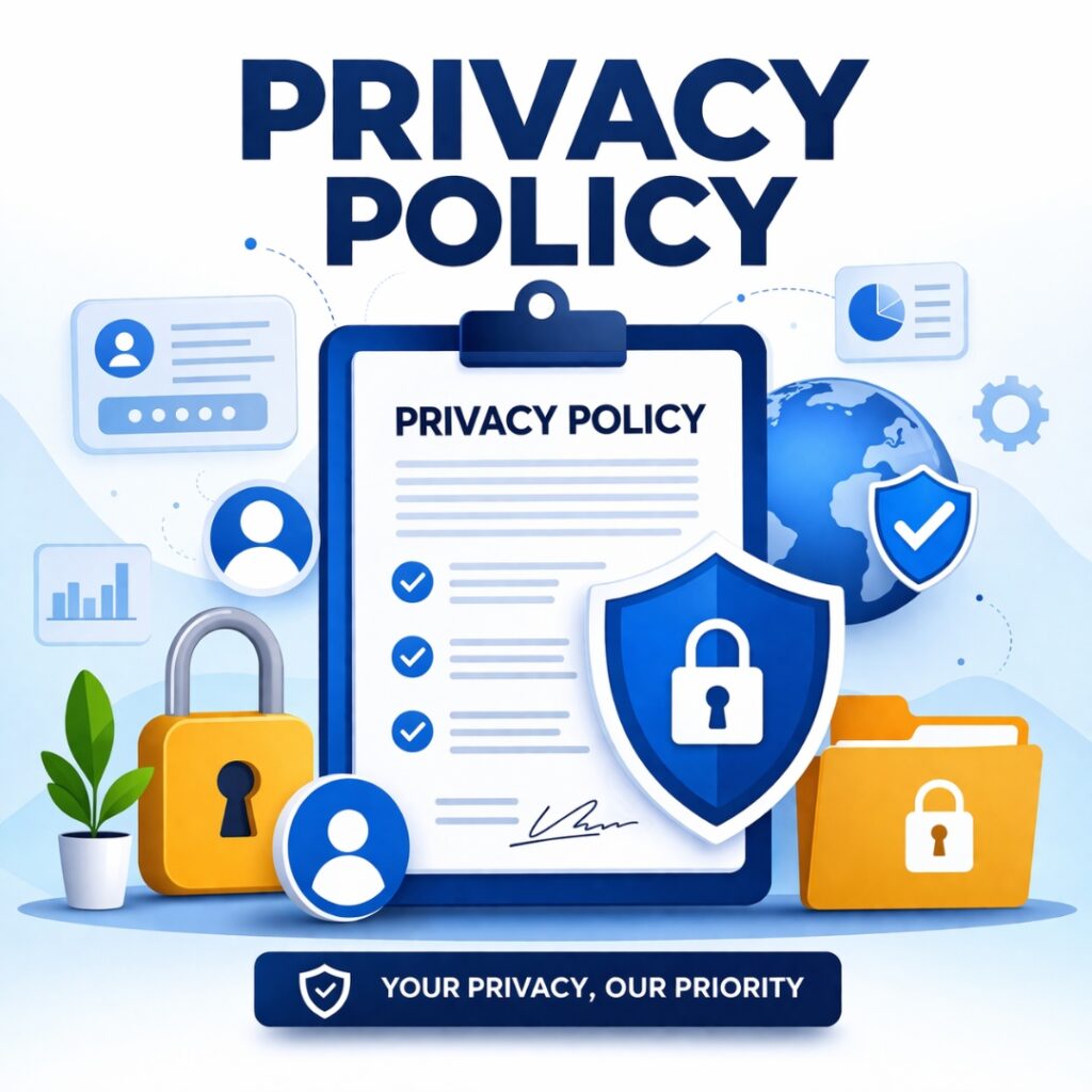 Privacy Policy - page illustration showing secure data protection and user privacy management